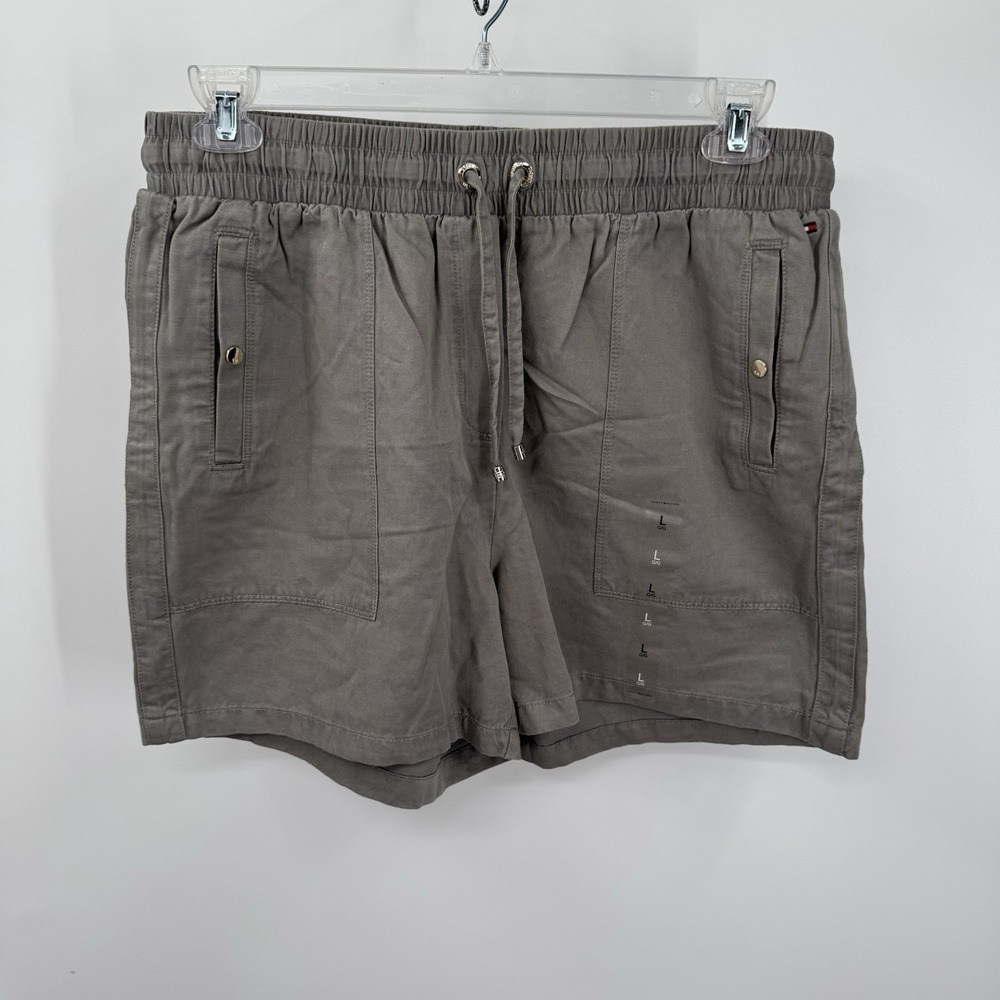 Tommy Hilfiger Sneaker Shorts Womens L Elastic Waist Drawstring Green Casual New